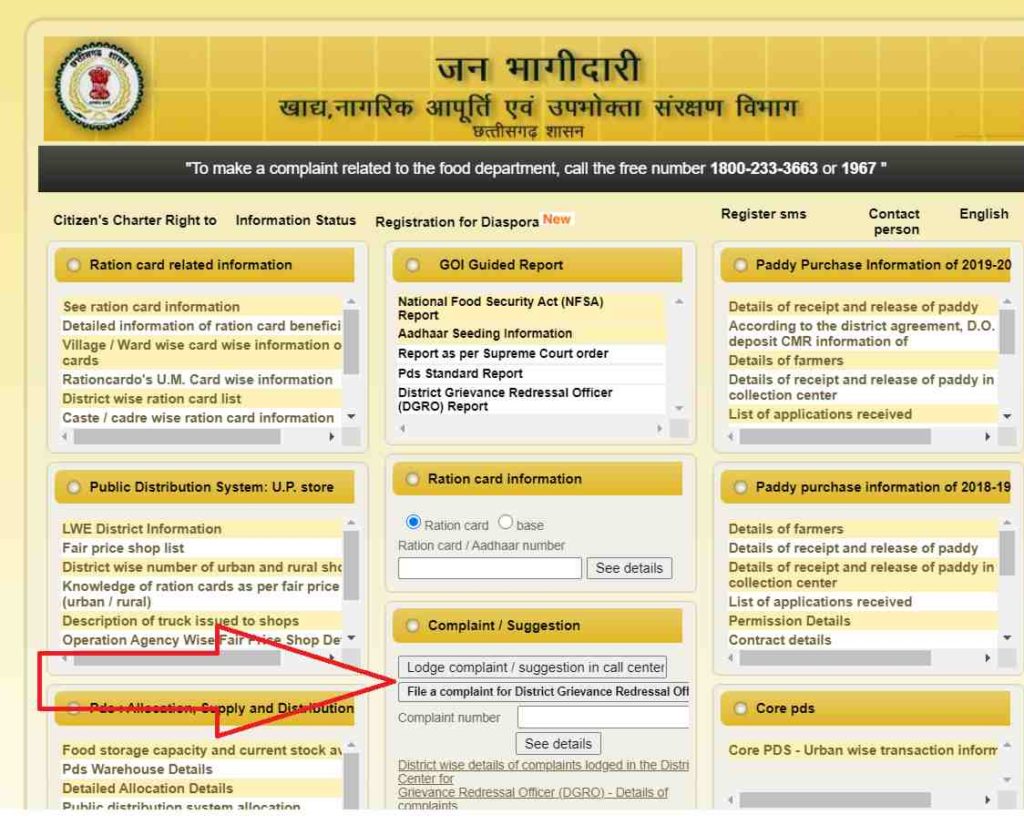 How to complain online for chhattisgarh ration card in Hindi )